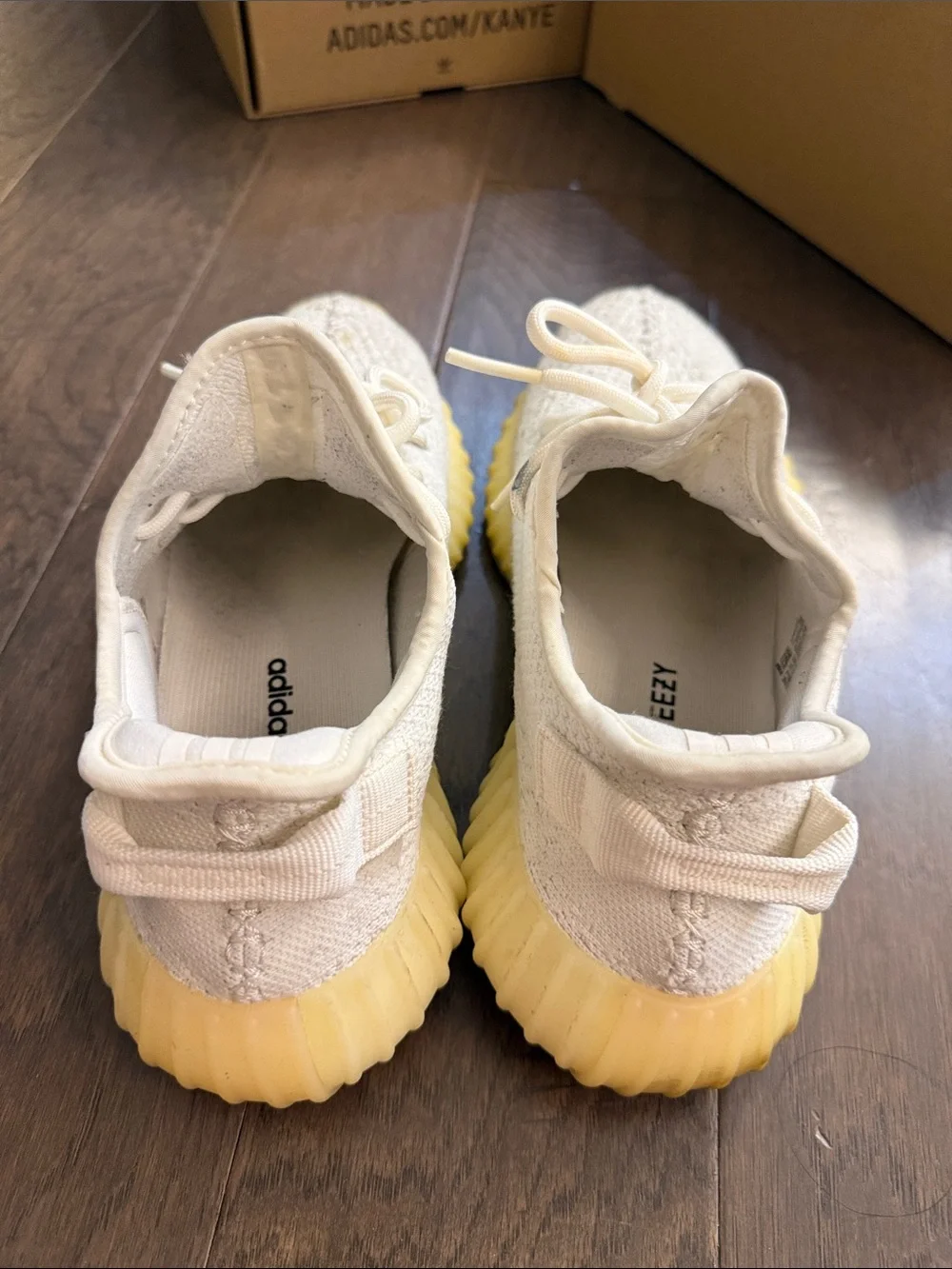 adidas Yeezy Boost 350 Cream Knit Sneakers with Yellow Gum Sole